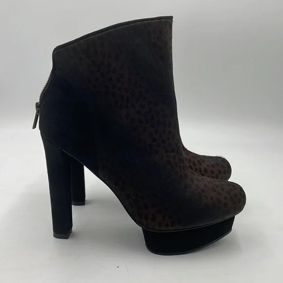 PELLE MODA Raw Umber Print Calf Hair/Kid Suede Platform Heel Bootie Boots NWT - Picture 5 of 10